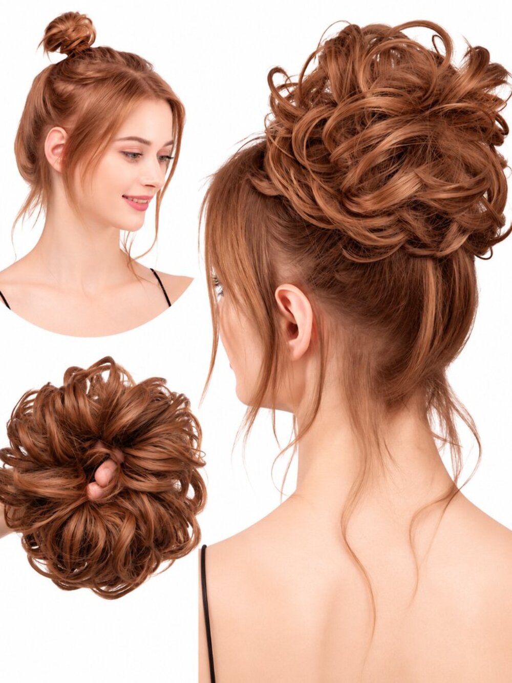 Large Messy Bun Hair Piece Wavy Curly Scrunchies-Auburn